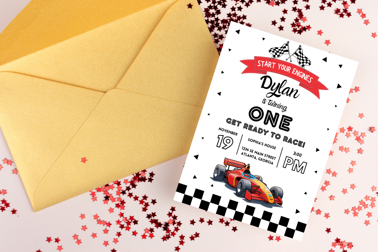 Editable Racing Car Birthday Party Invitation