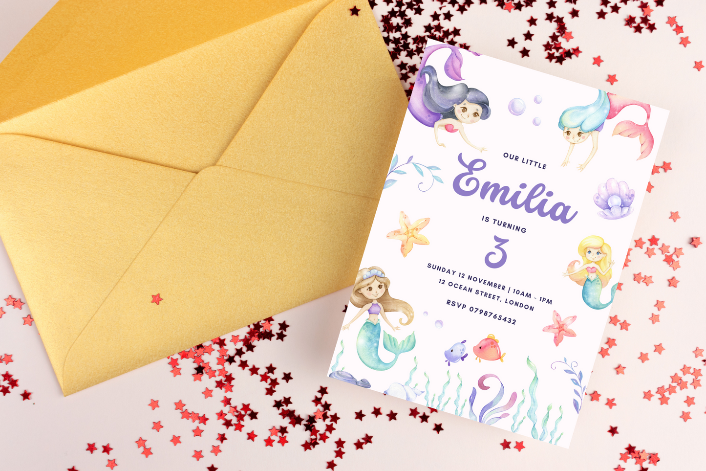 Editable Mermaid Birthday Party Invitation