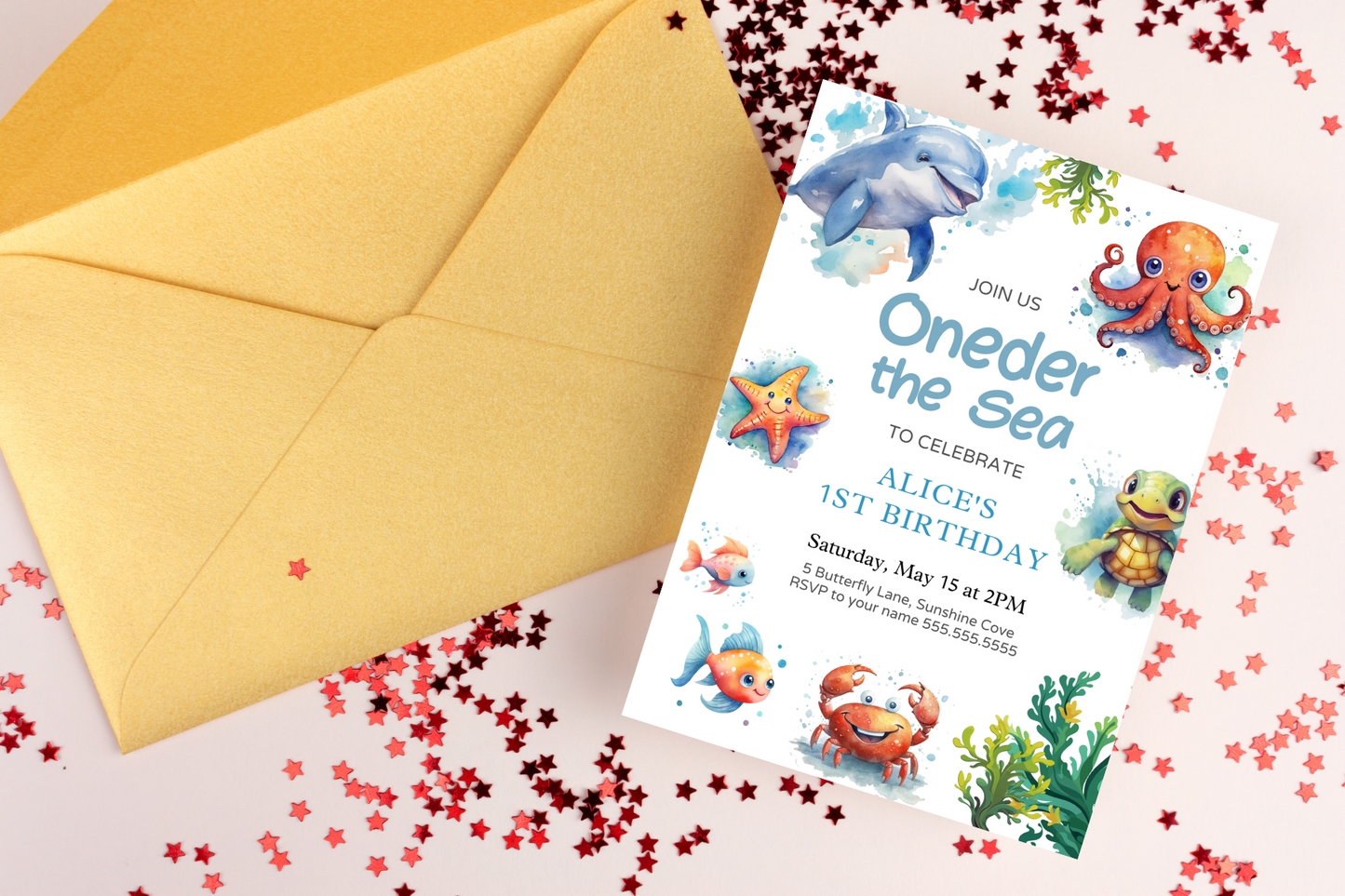 Editable Oneder the Sea Party Invitation