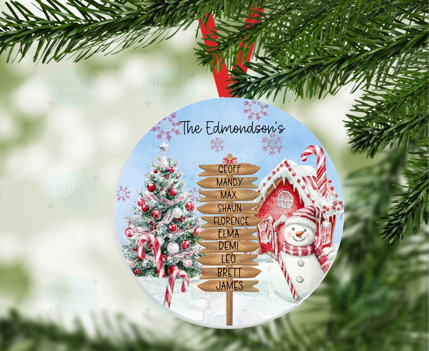 Personalised Snowman Sign Post Family Christmas Tree Decoration