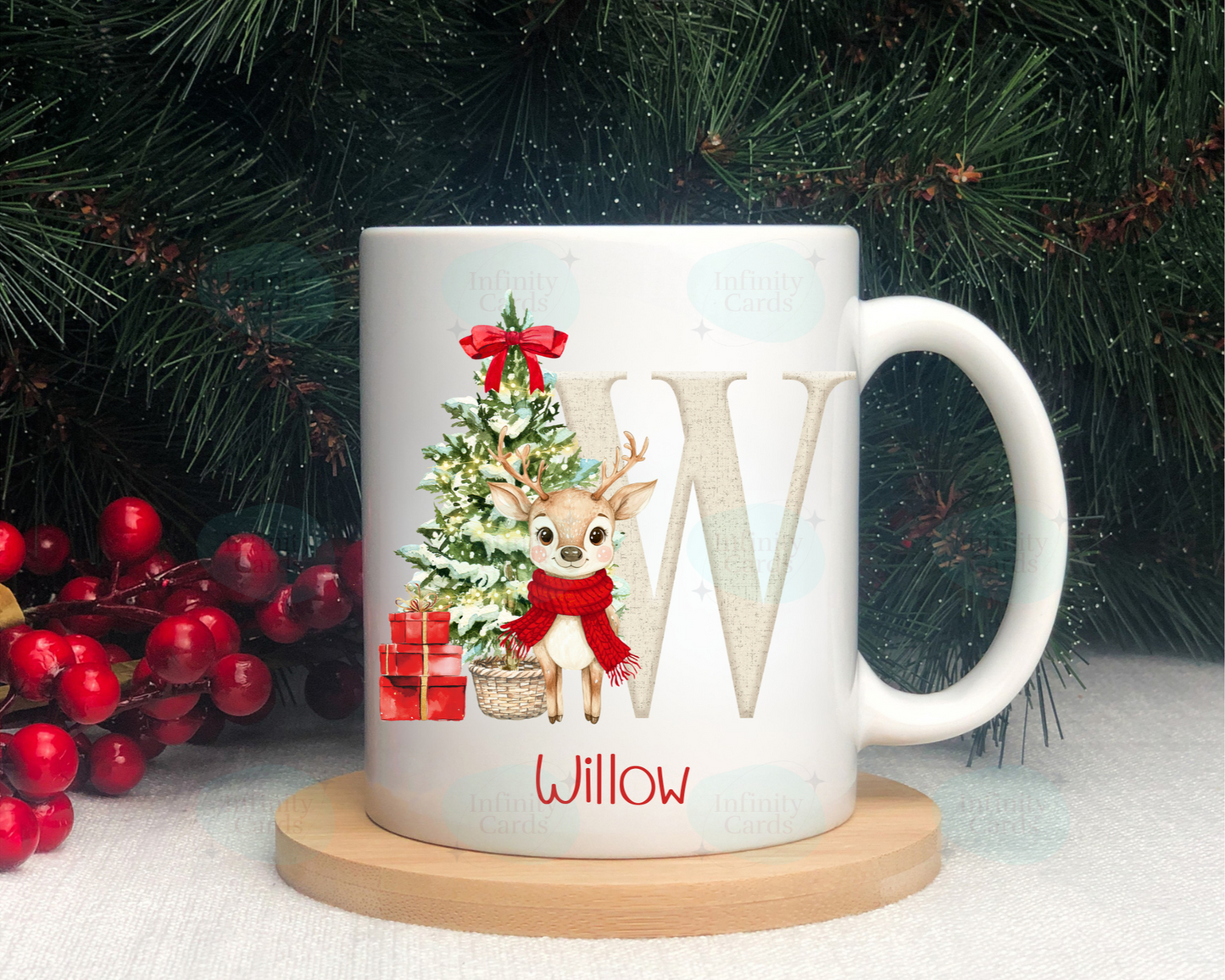 Personalised Initial Red Reindeer Mug