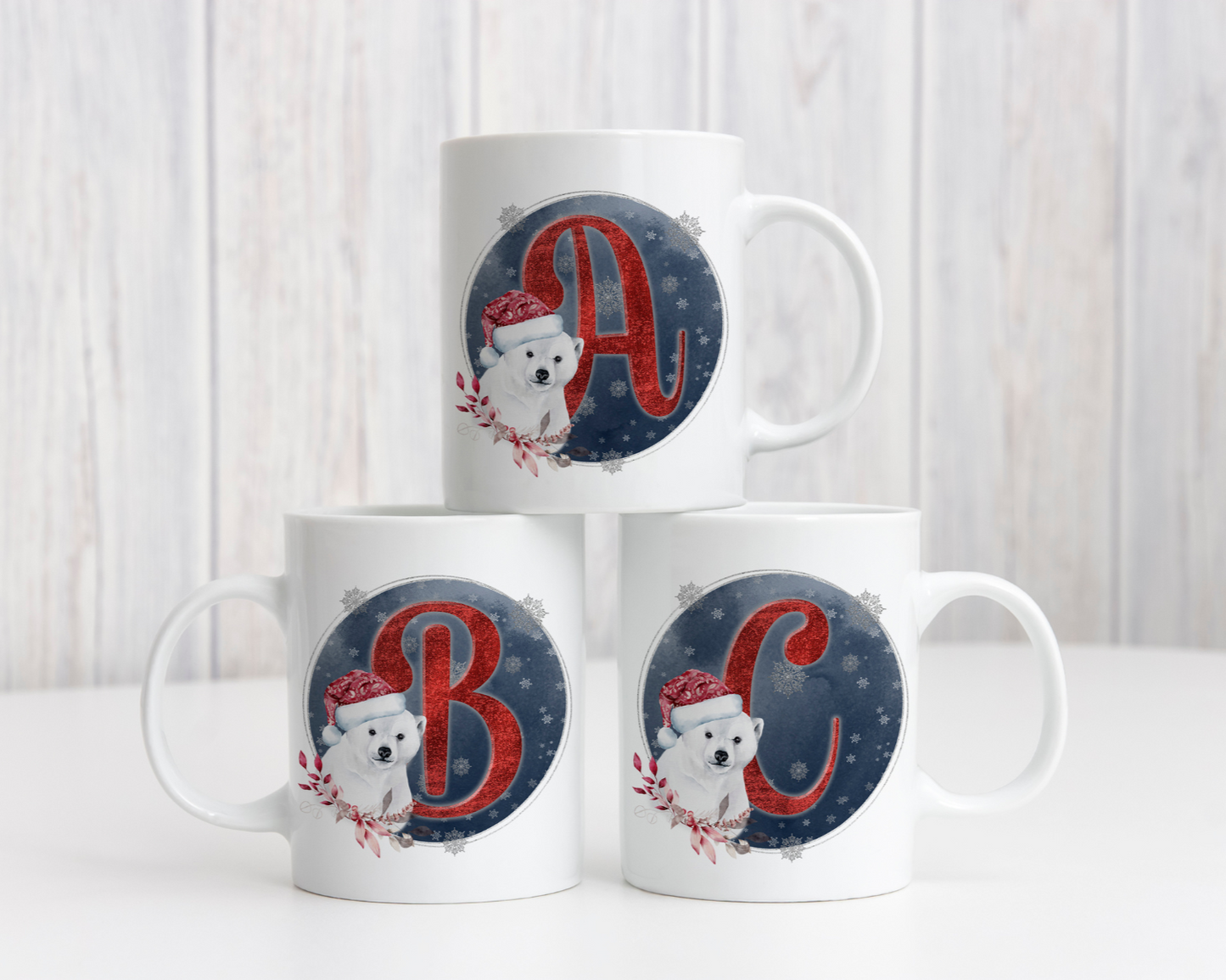Polar Bear Initial Christmas Mug