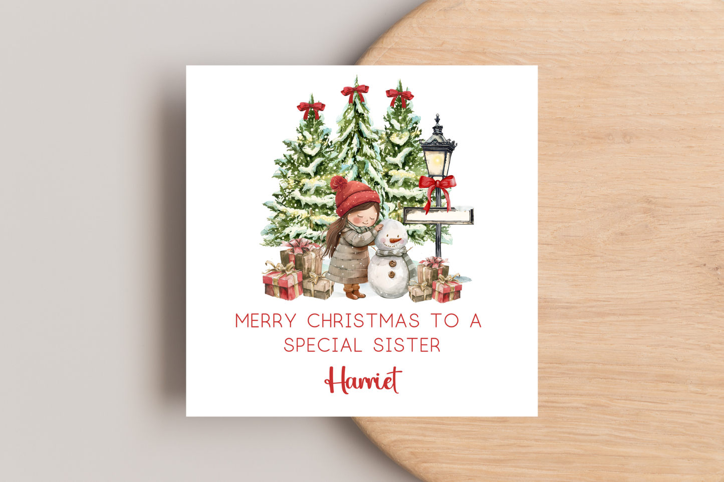 Personalised Snowman Building Little Girl Christmas Card