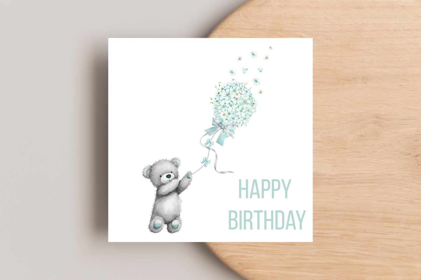Teddy Bear with Flower Balloon Birthday Card