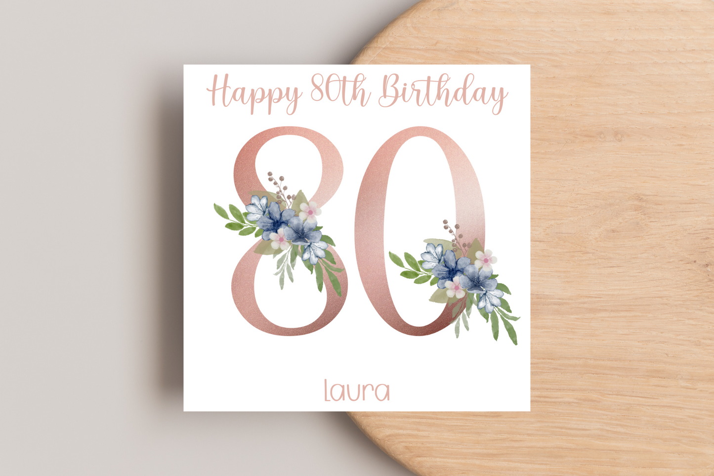 Personalised 80th Rose Gold Floral Birthday Card
