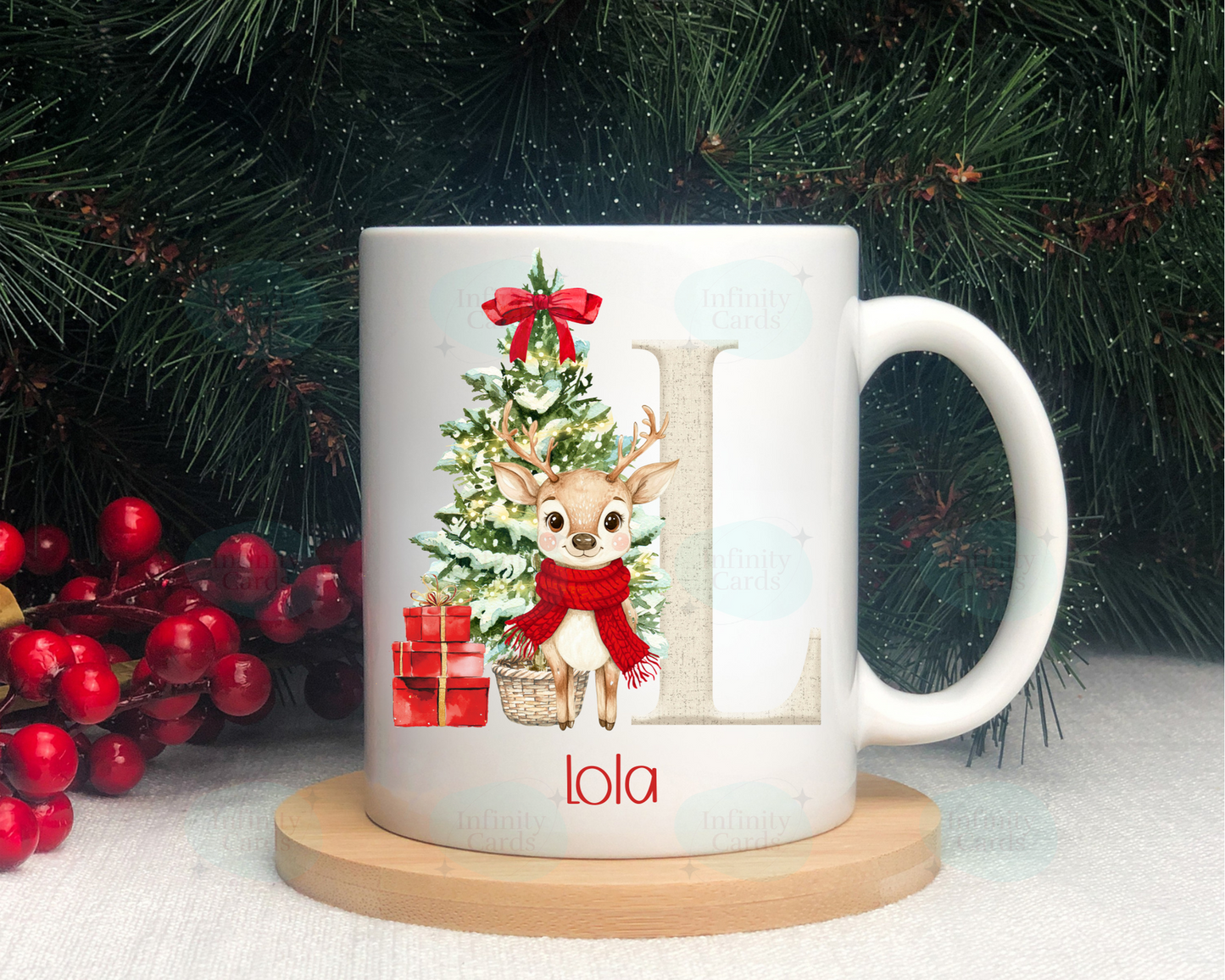 Personalised Initial Red Reindeer Mug