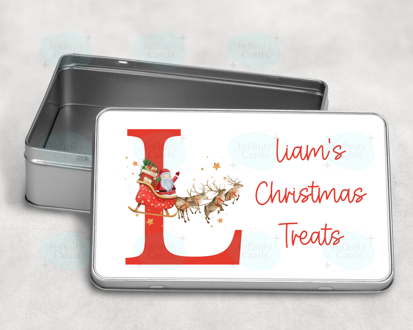 Personalised Red Santa Sleigh Christmas Treat Tin