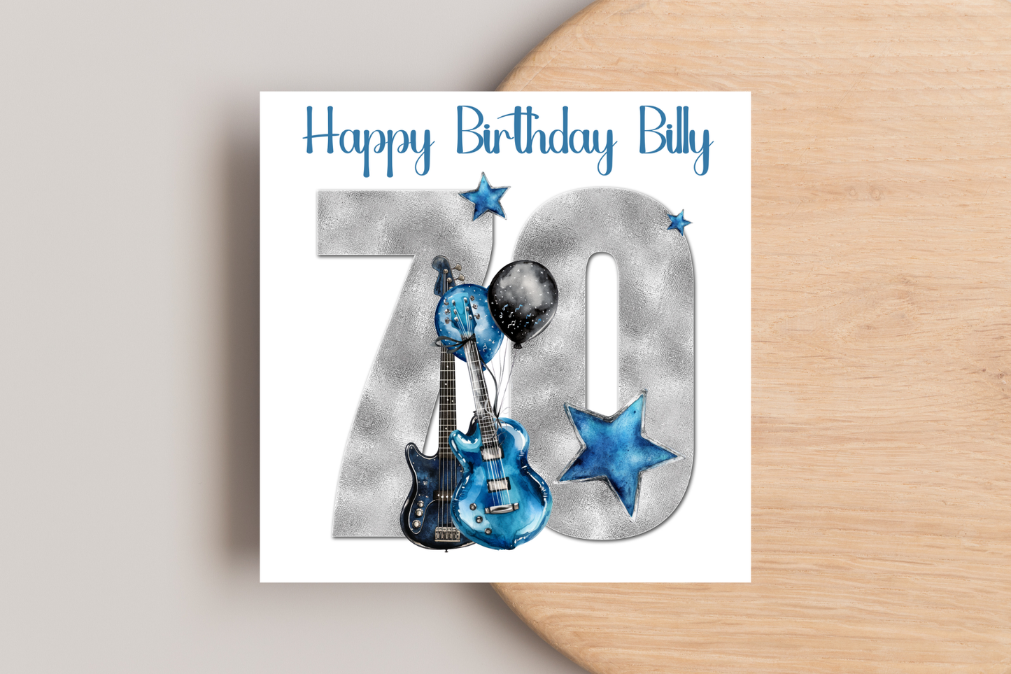 Personalised Guitar 70th Birthday Card