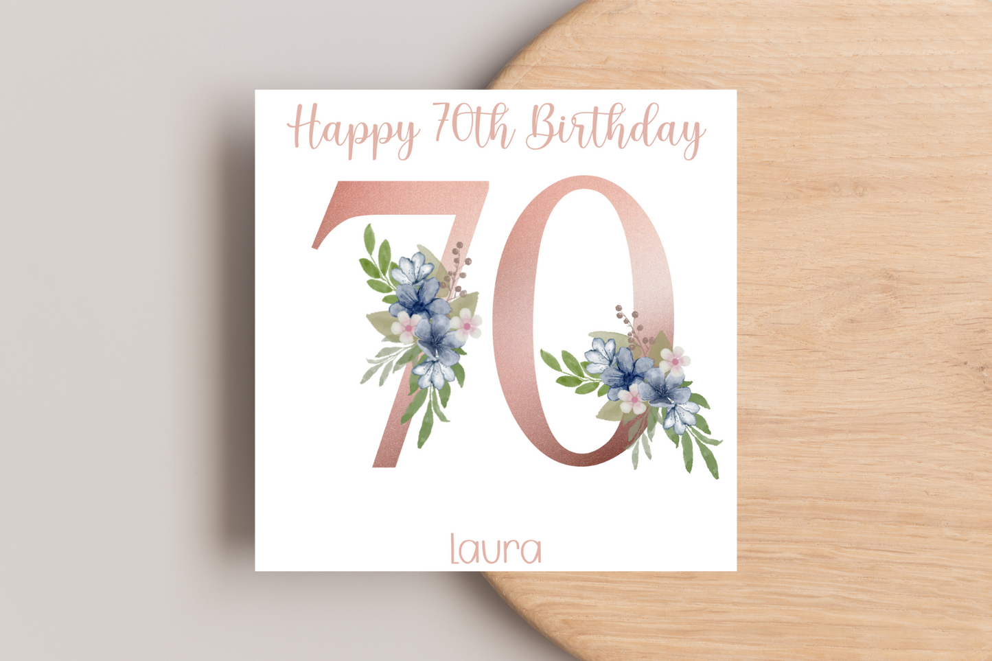 Personalised 70th Rose Gold Floral Birthday Card