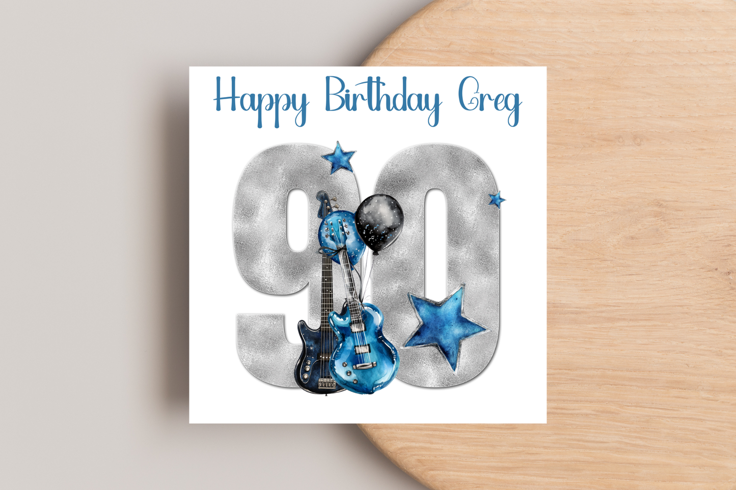 Personalised Guitar 90th Birthday Card