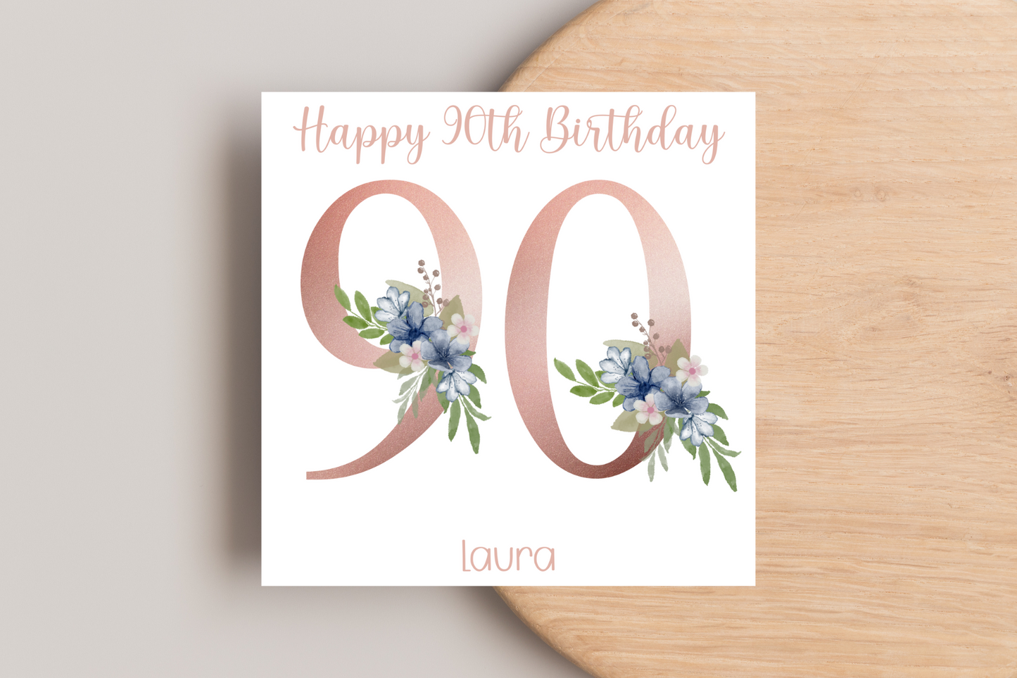 Personalised 90th Rose Gold Floral Birthday Card