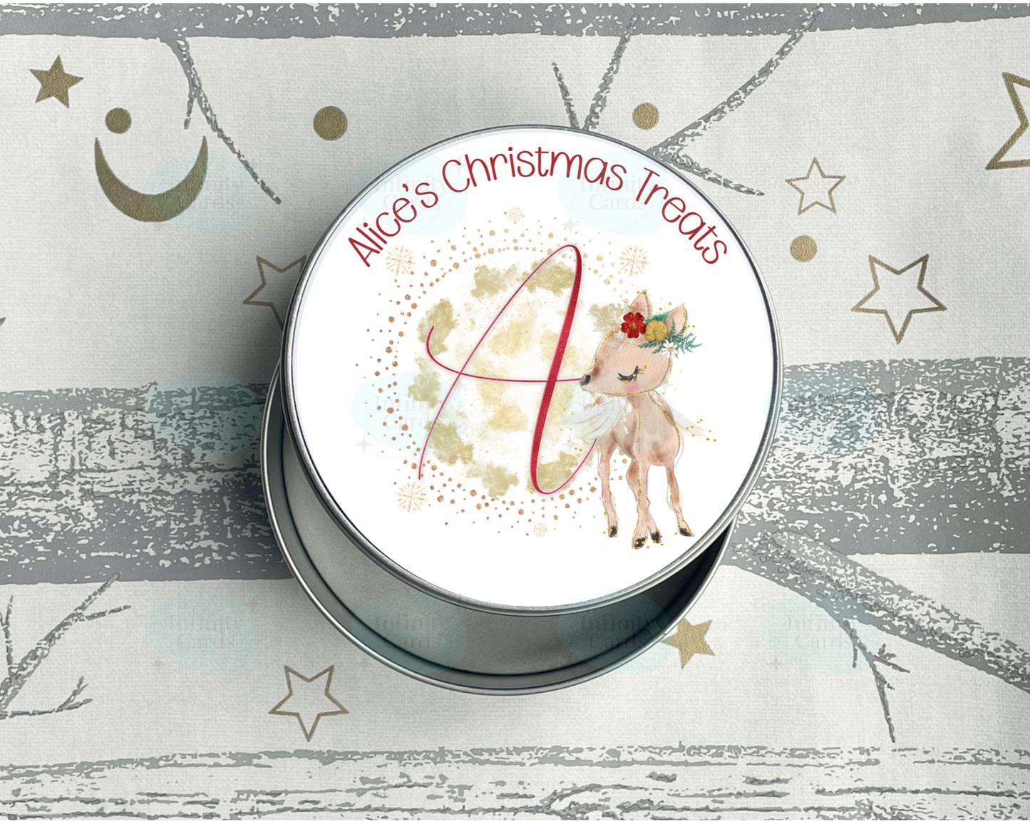 Personalised Reindeer Christmas Treat Tin