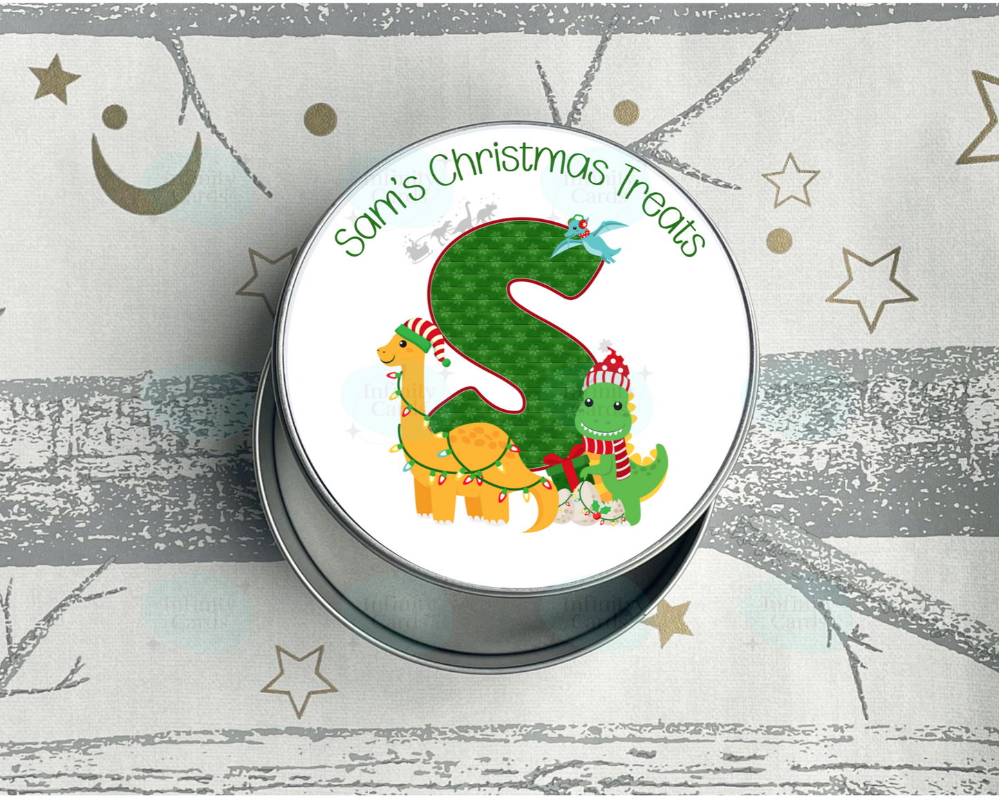 Personalised Dinosaur Christmas Treats Tin