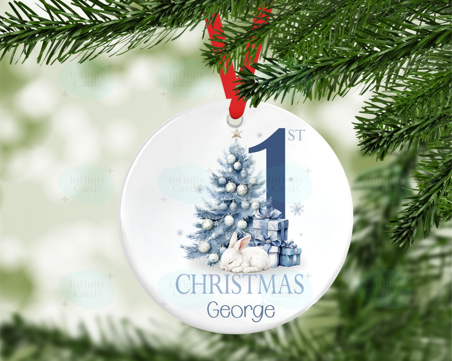 Personalised First Christmas Rabbit Christmas Tree Decoration