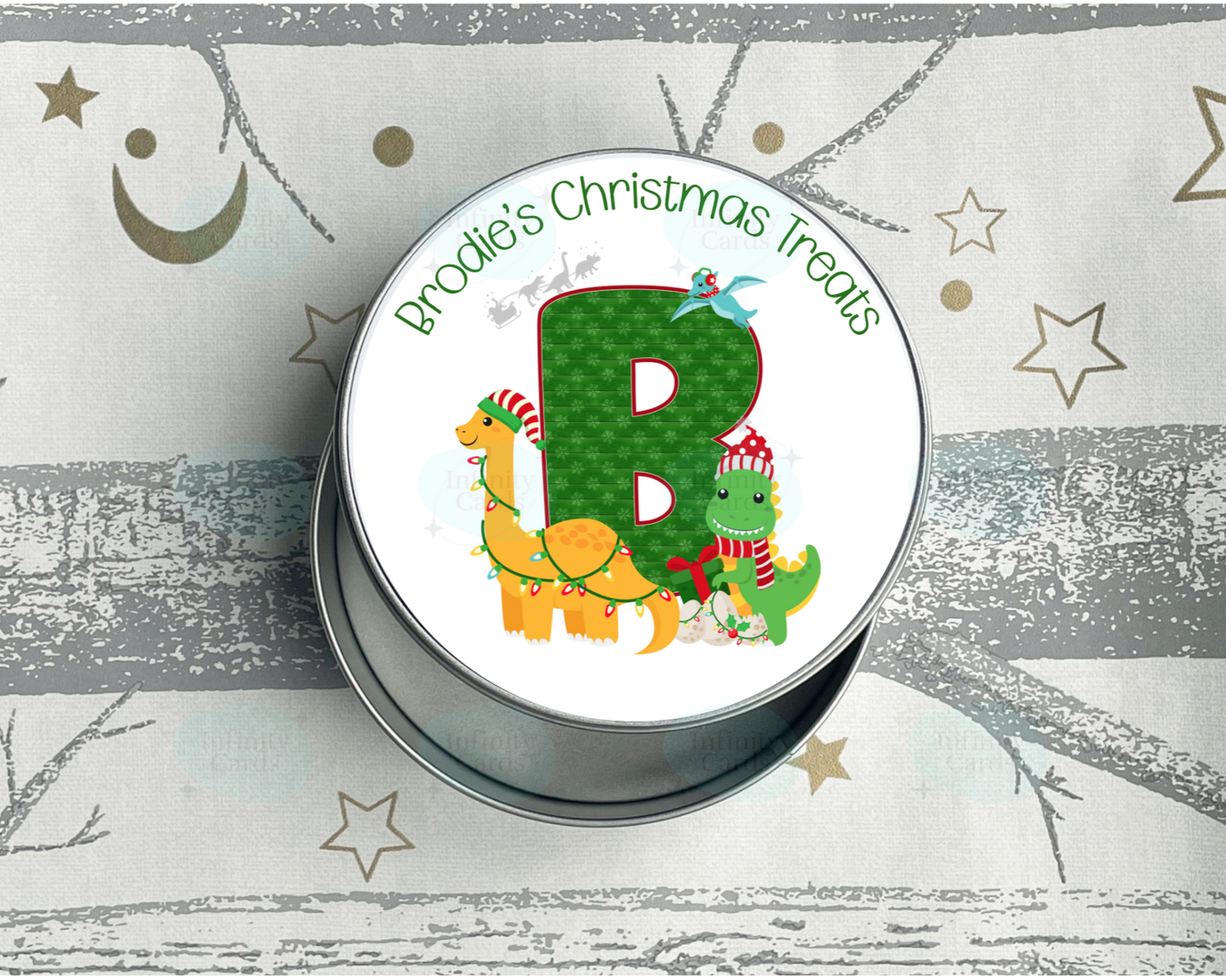 Personalised Dinosaur Christmas Treats Tin