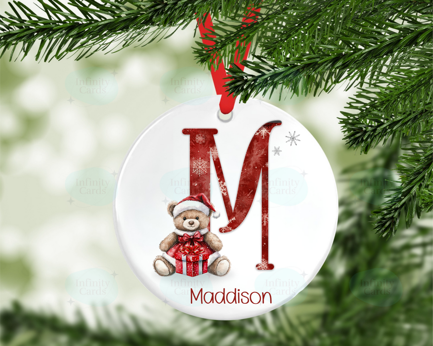 Personalised Christmas Teddy Initial Christmas Tree Decoration