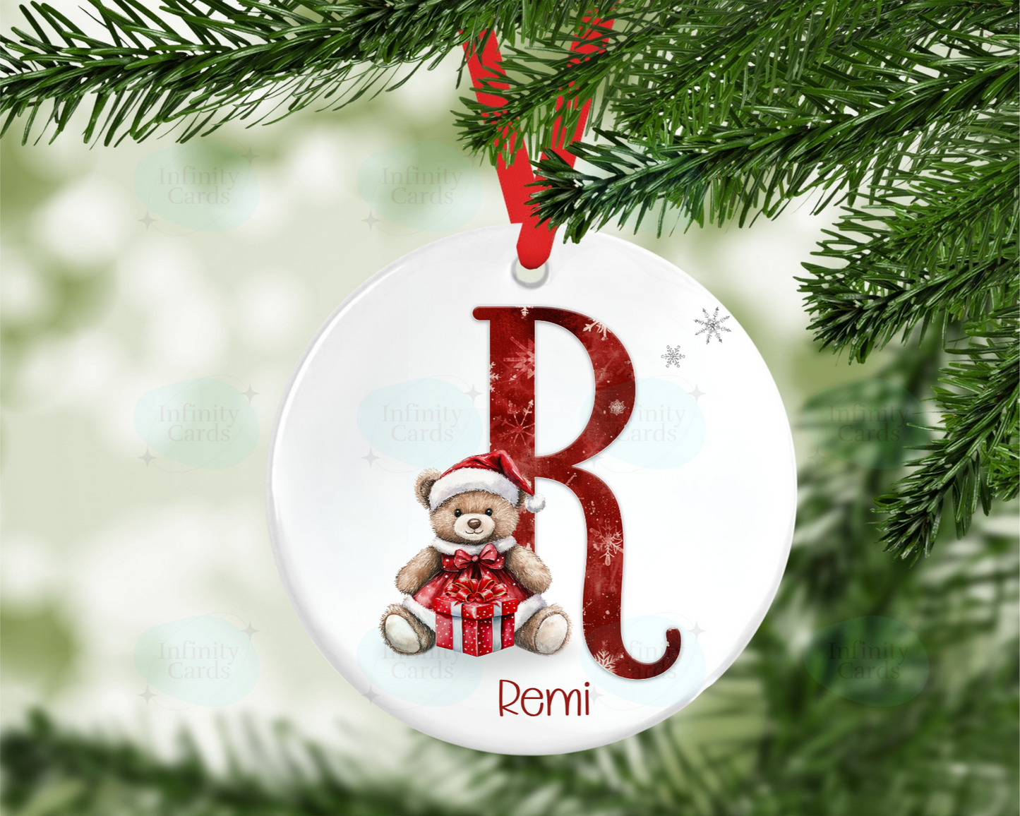 Personalised Christmas Teddy Initial Christmas Tree Decoration