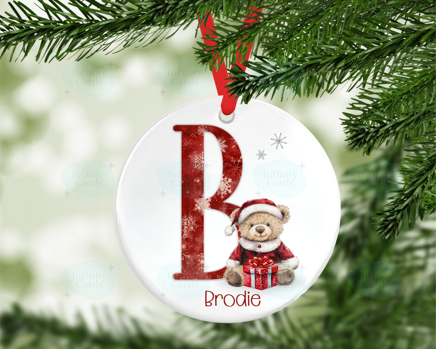 Personalised Christmas Teddy Initial Christmas Tree Decoration