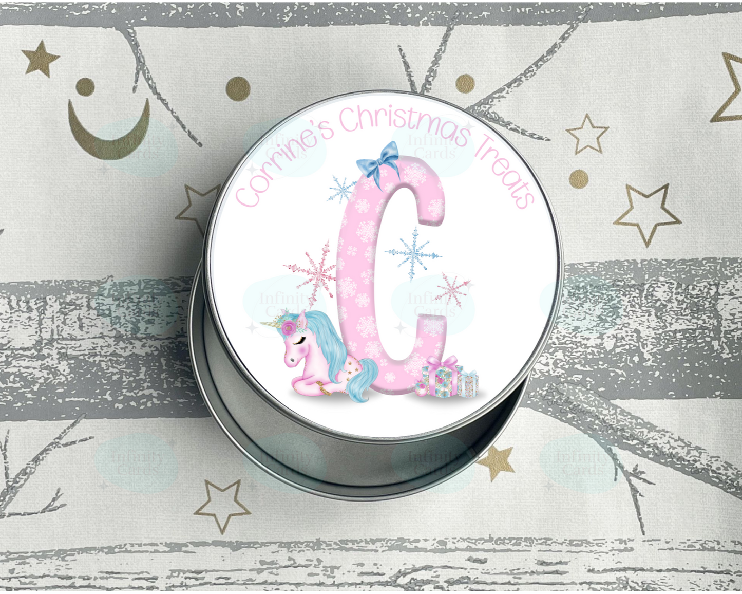 Personalised Pink Unicorn Christmas Treat Tin