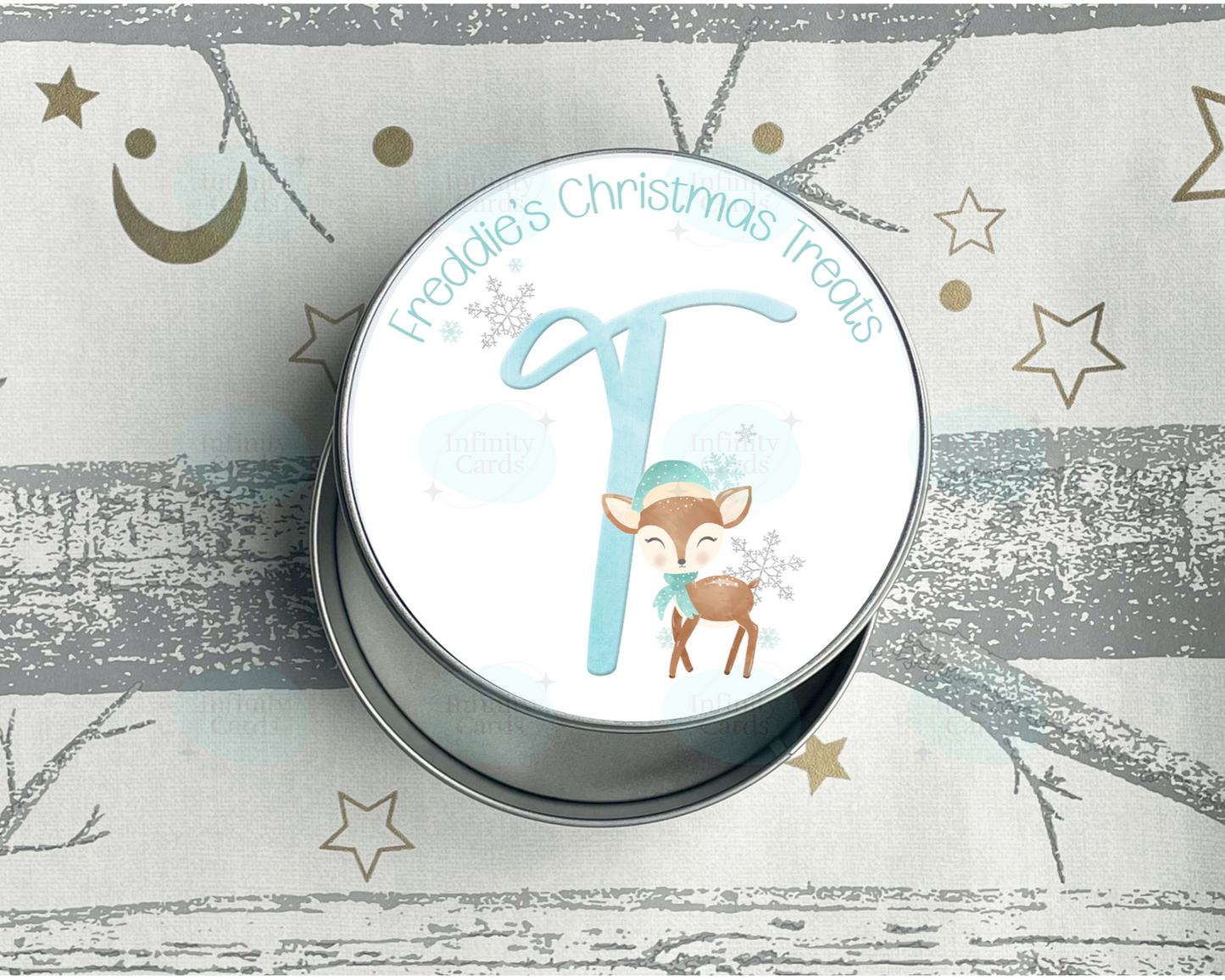 Personalised Reindeer Christmas Treat Tin