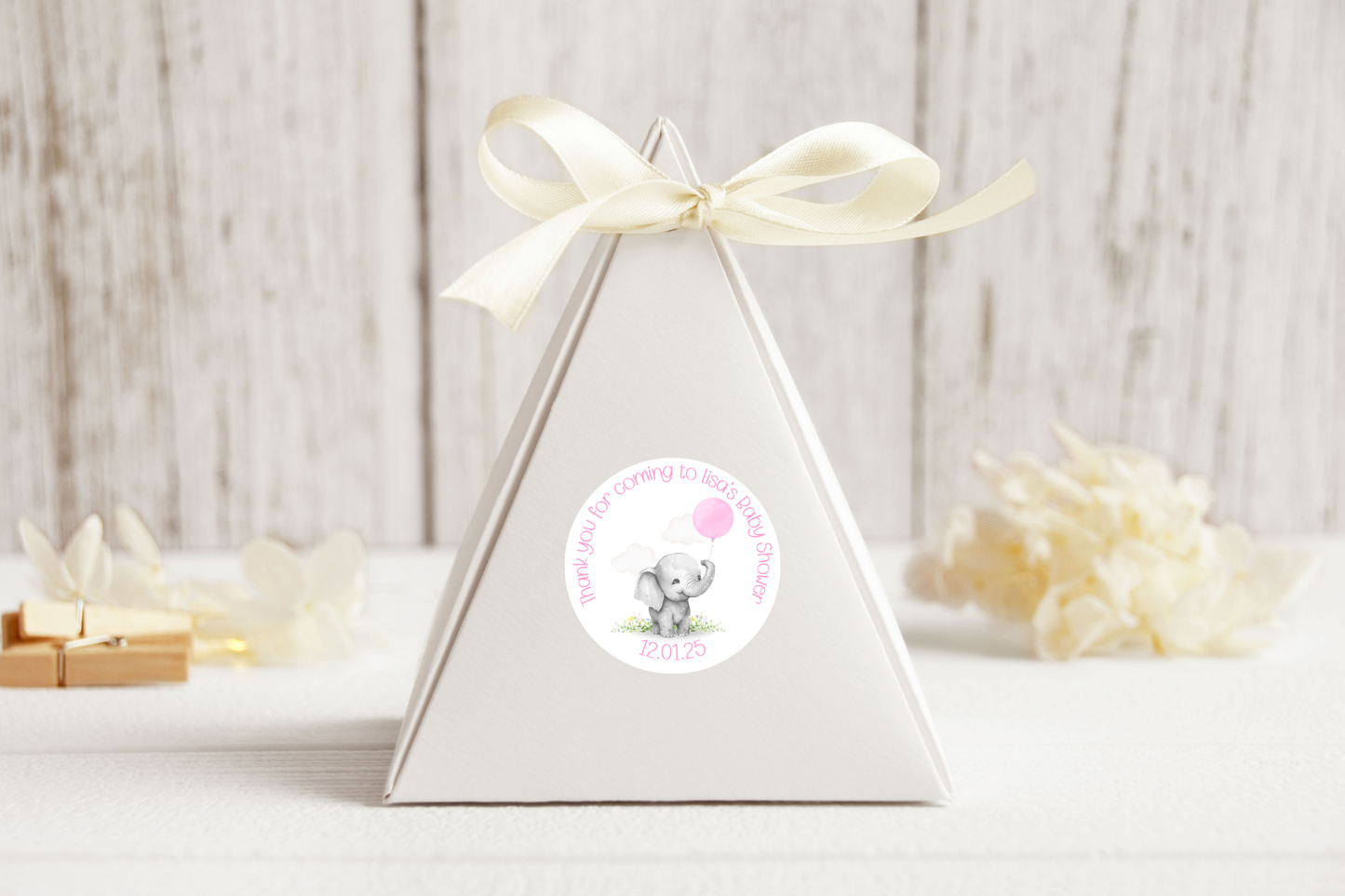 24 X Personalised Elephant Baby Shower Favour Stickers