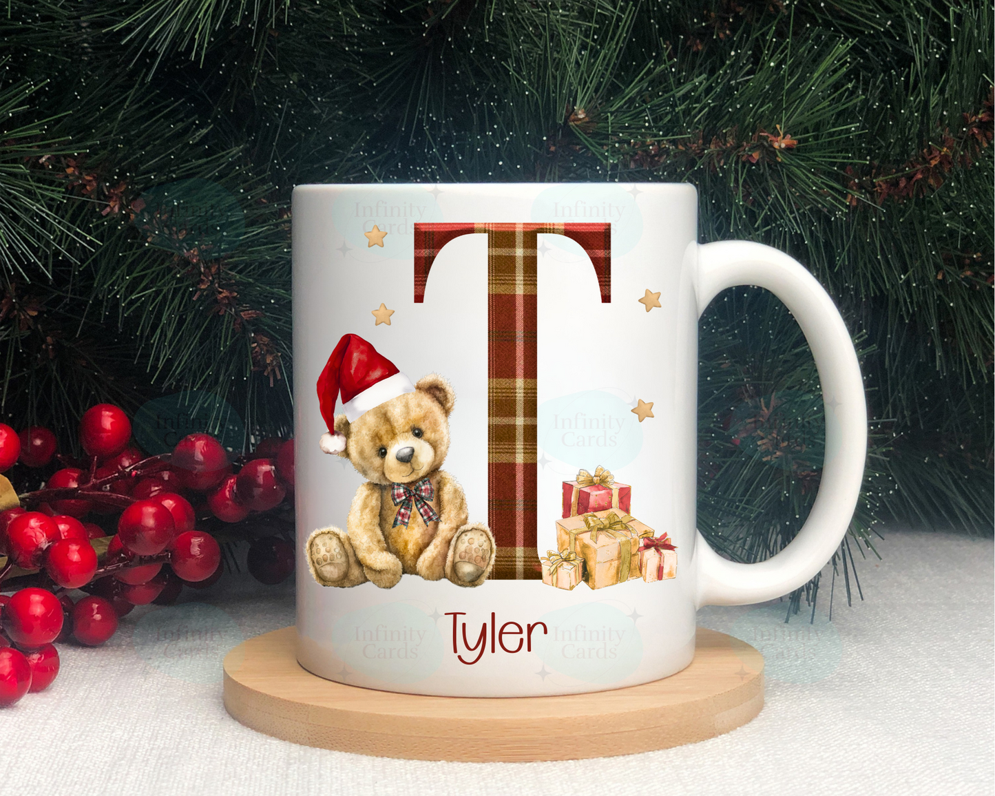 Personalised Teddy Bear Initial Christmas Mug