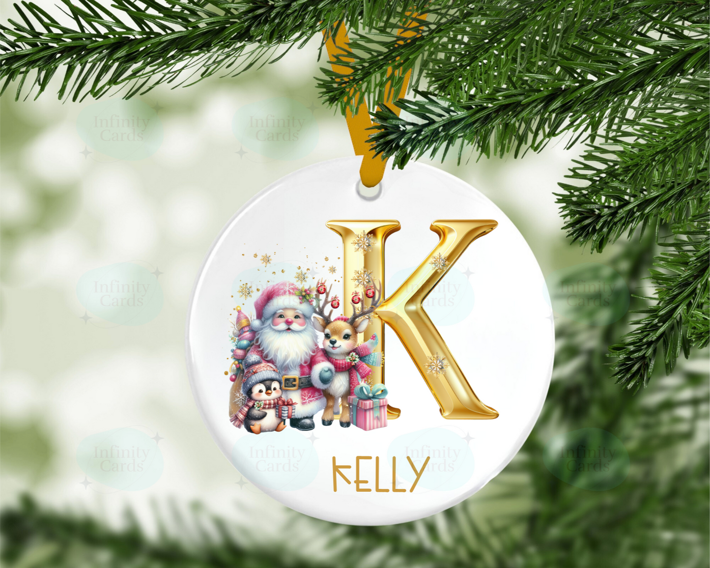 Personalised Santa Golden Initial Christmas Tree Decoration
