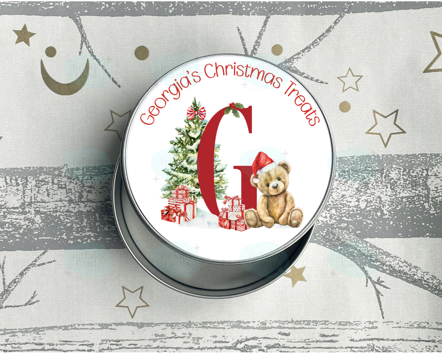 Personalised Teddy Bear Christmas Treats Tin