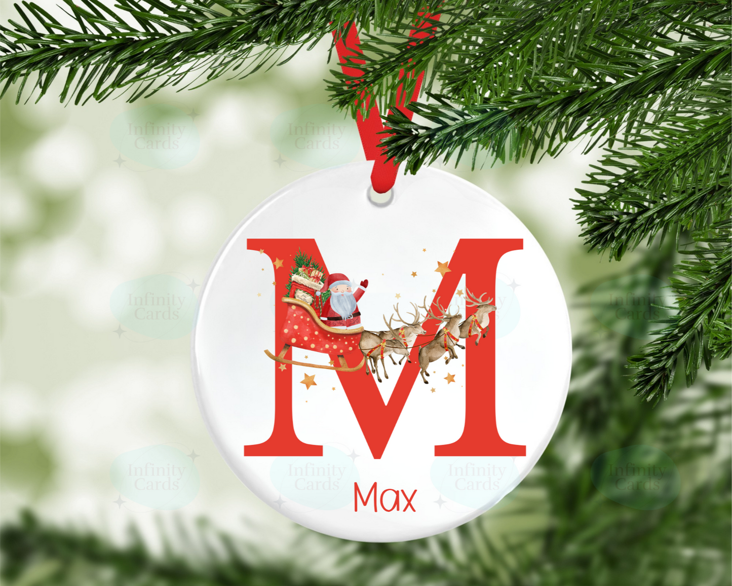 Personalised Santa Sleigh Initial Christmas Tree Decoration