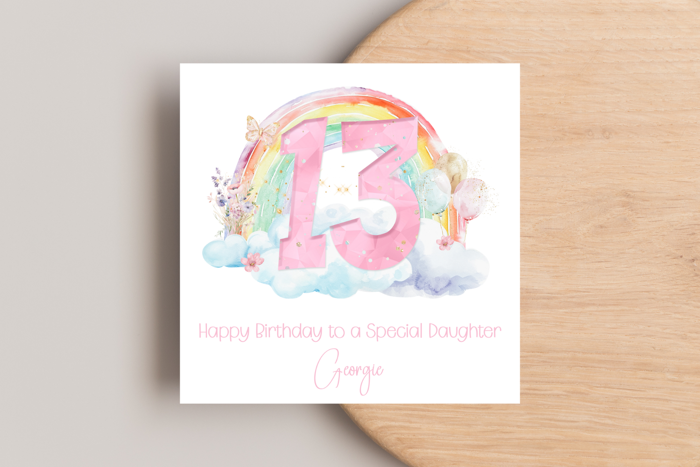 Personalised Girly Rainbow Birthday Card