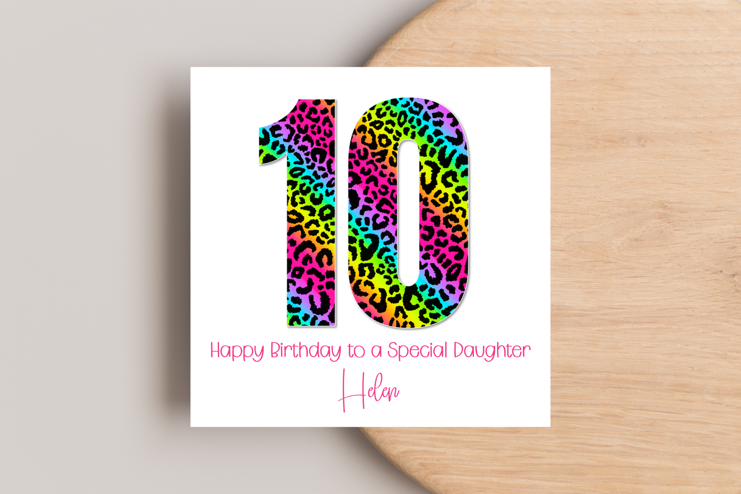 Personalised Neon Leopard Print Ages Birthday Card