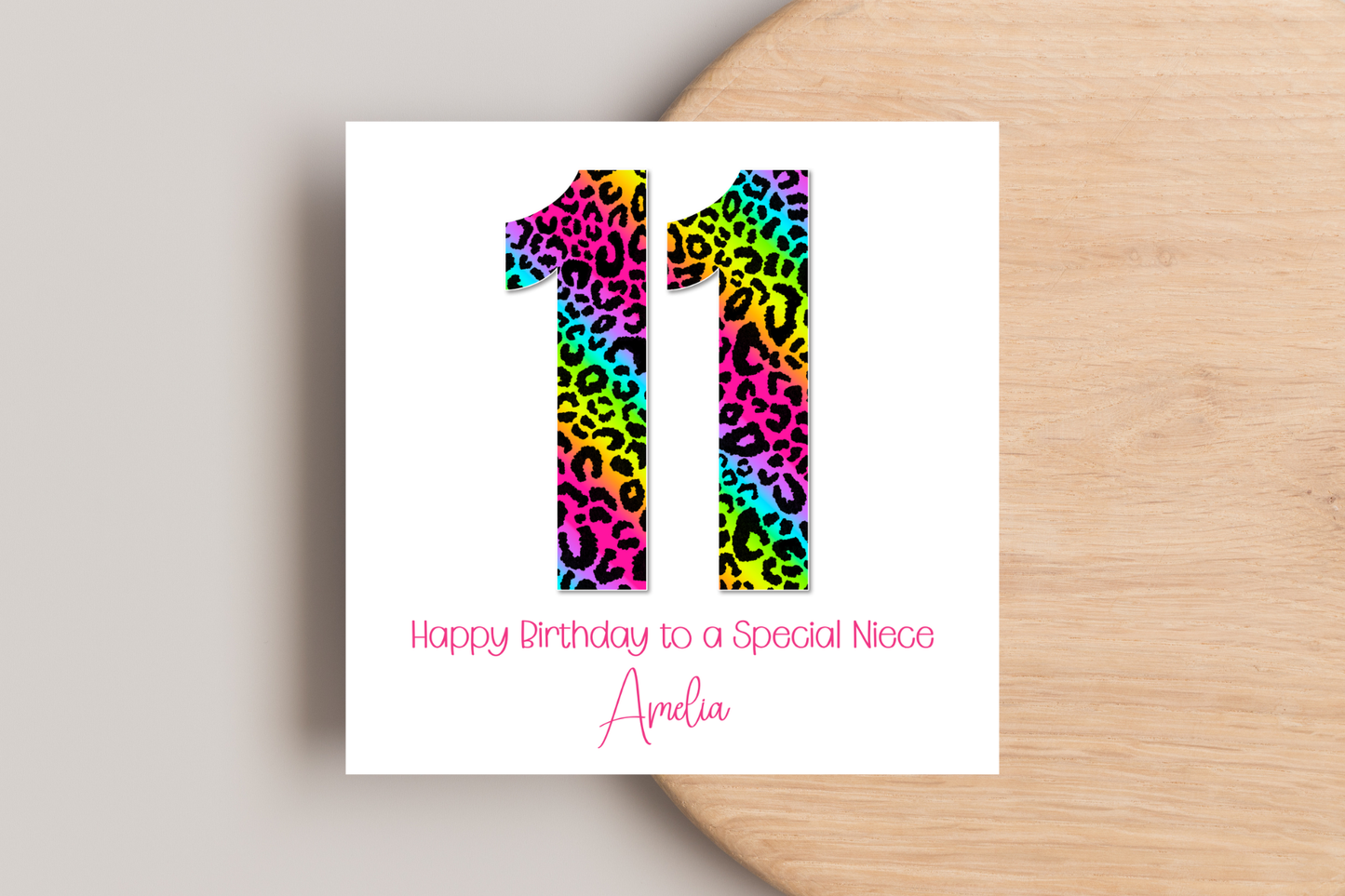 Personalised Neon Leopard Print Ages Birthday Card
