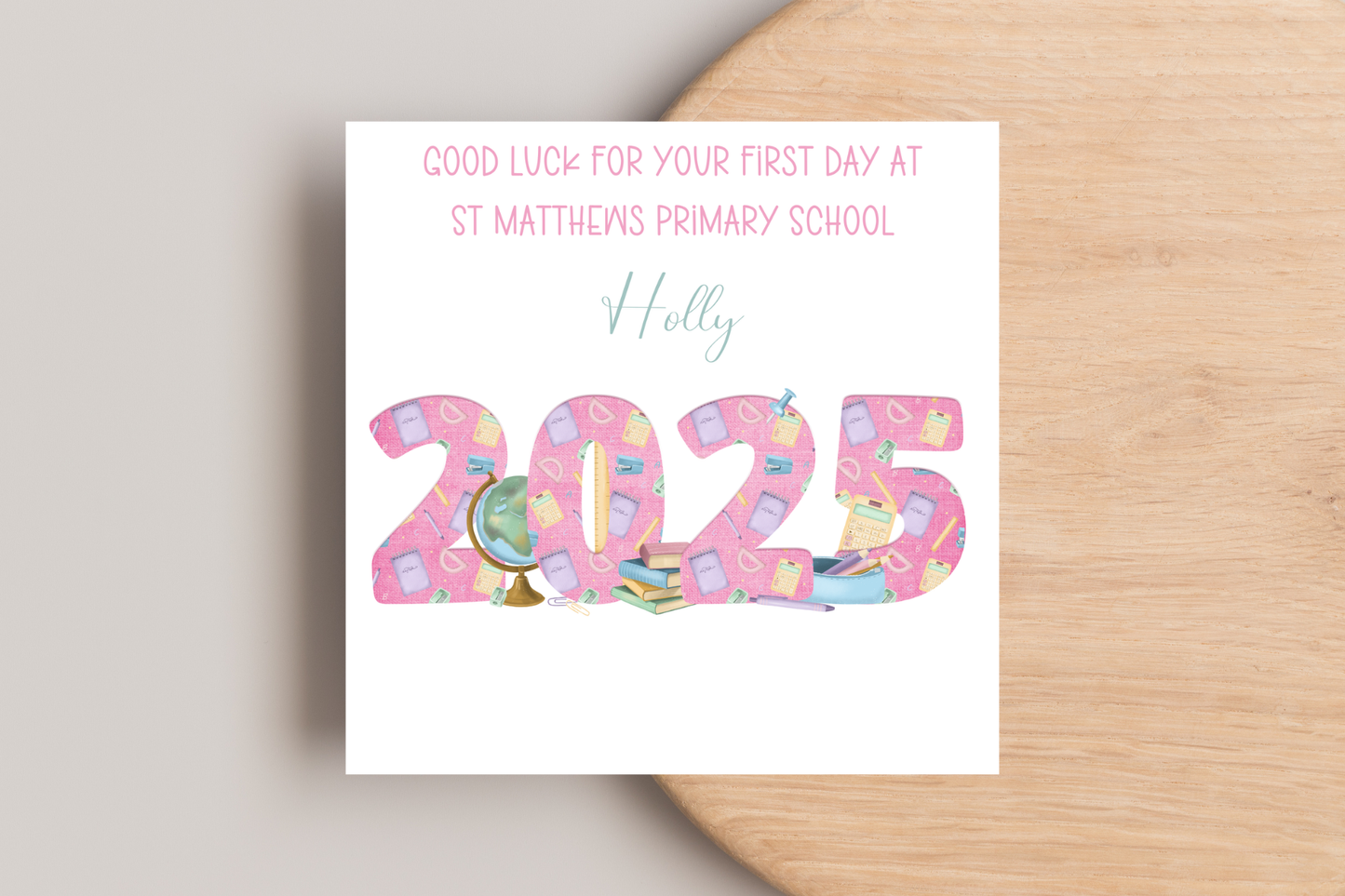 Personalised First Day of School Pink 2025 Card