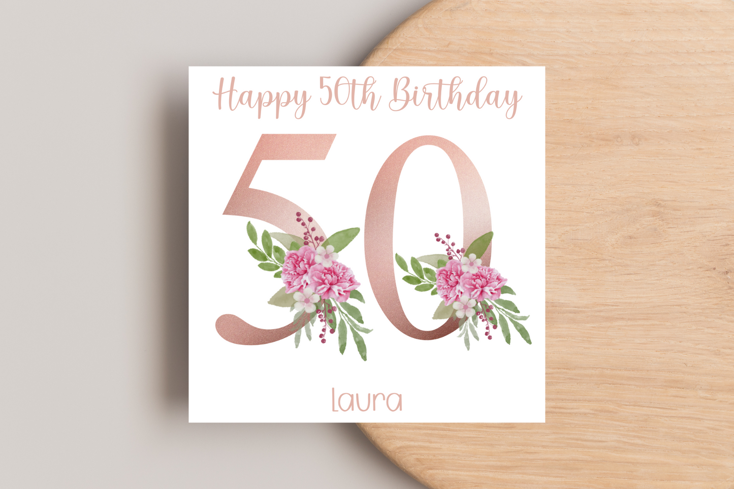 Personalised 50th Rose Gold Floral Birthday Card
