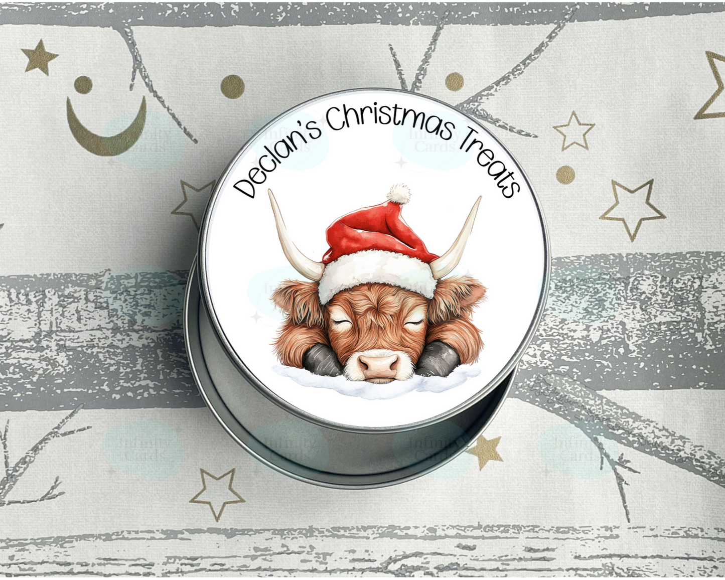 Personalised Highland Cow Christmas Treat Tin