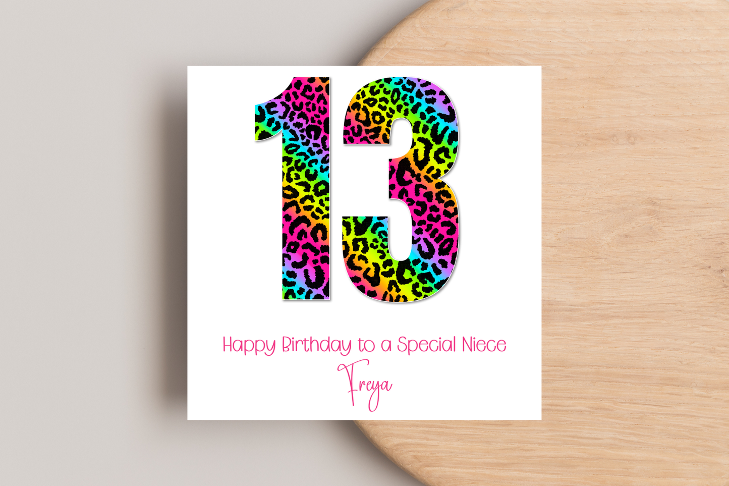 Personalised Neon Leopard Print Ages Birthday Card
