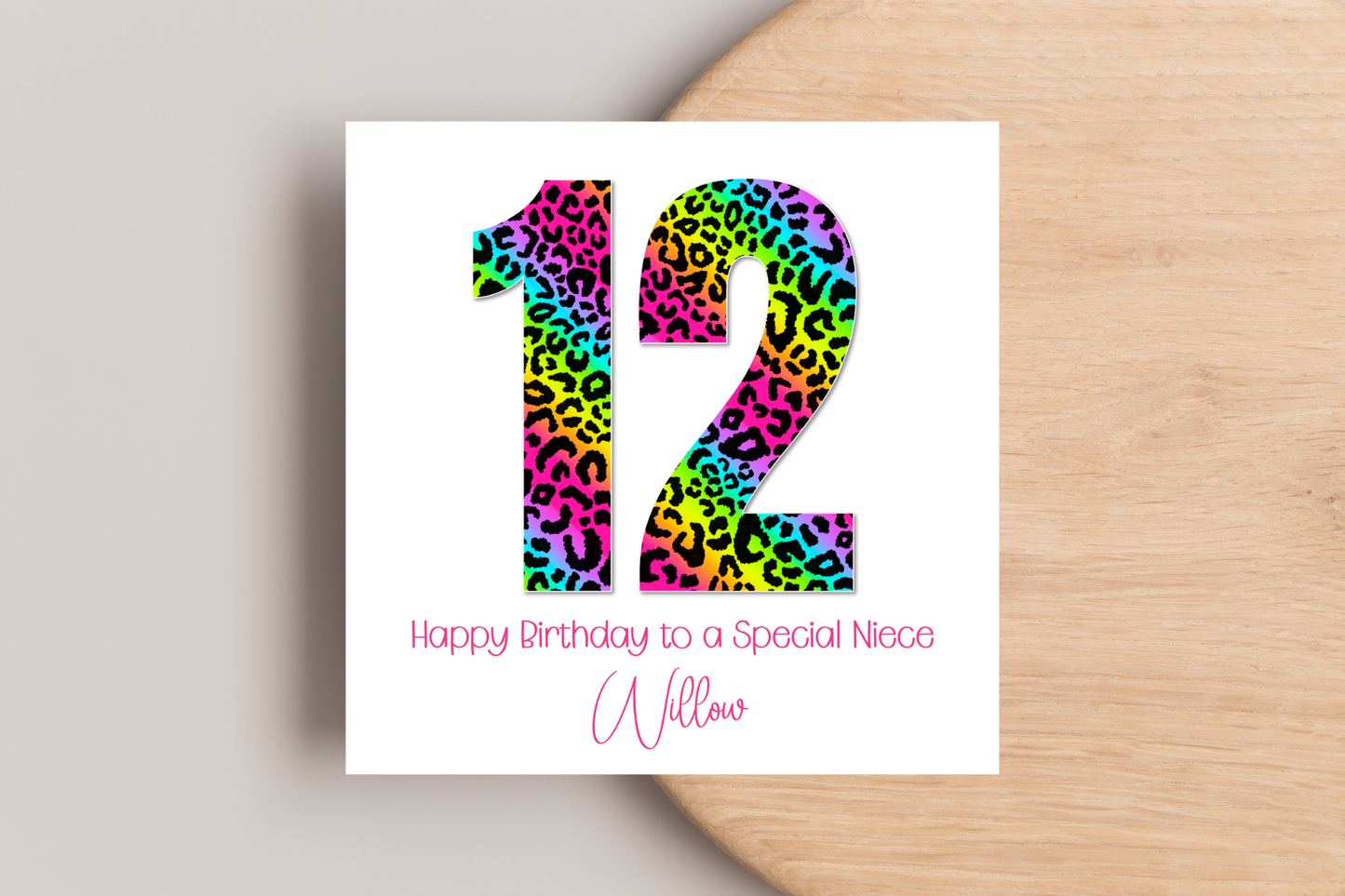 Personalised Neon Leopard Print Ages Birthday Card