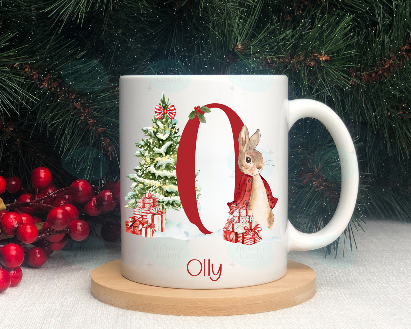Personalised Peter Rabbit Initial Christmas Mug