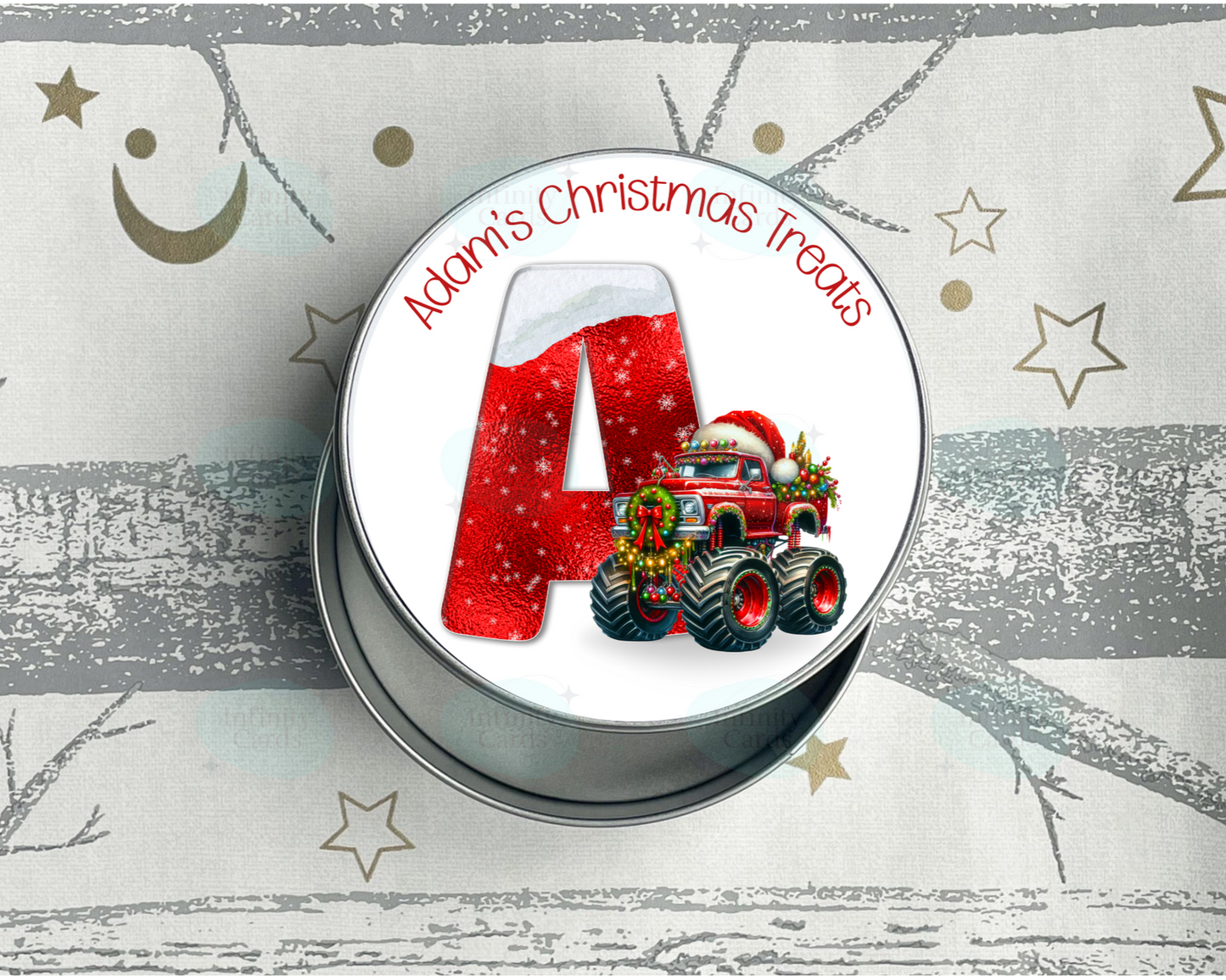 Personalised Monster Truck Christmas Treat Tin