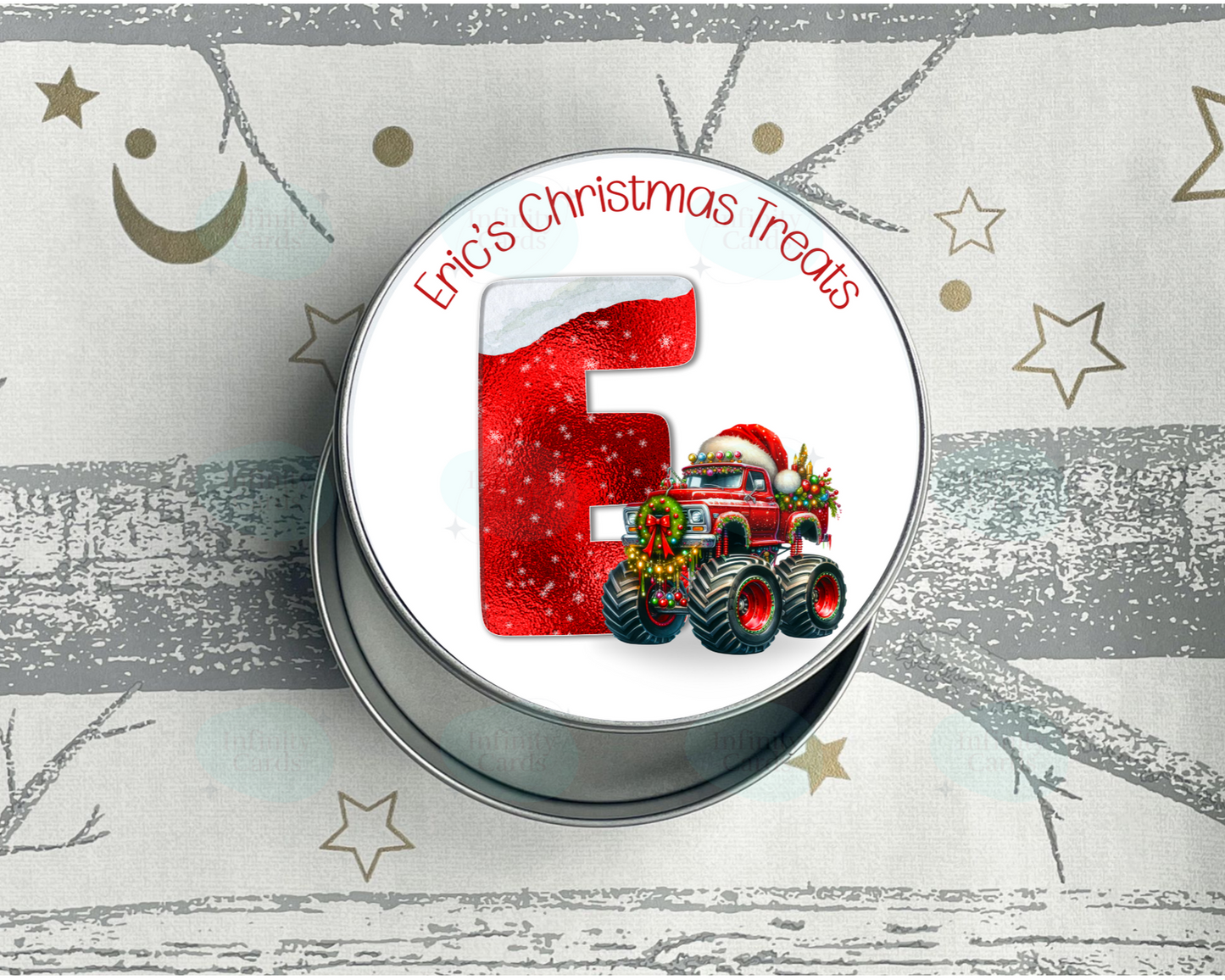 Personalised Monster Truck Christmas Treat Tin