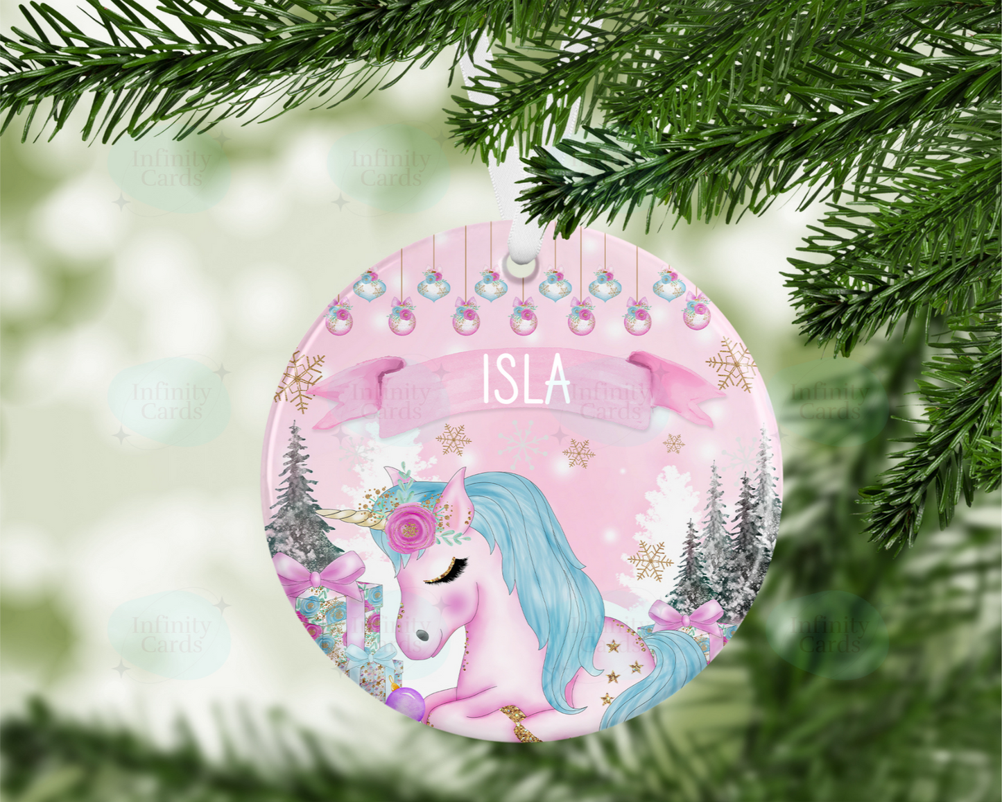 Personalised Pink Unicorn Christmas Tree Decoration