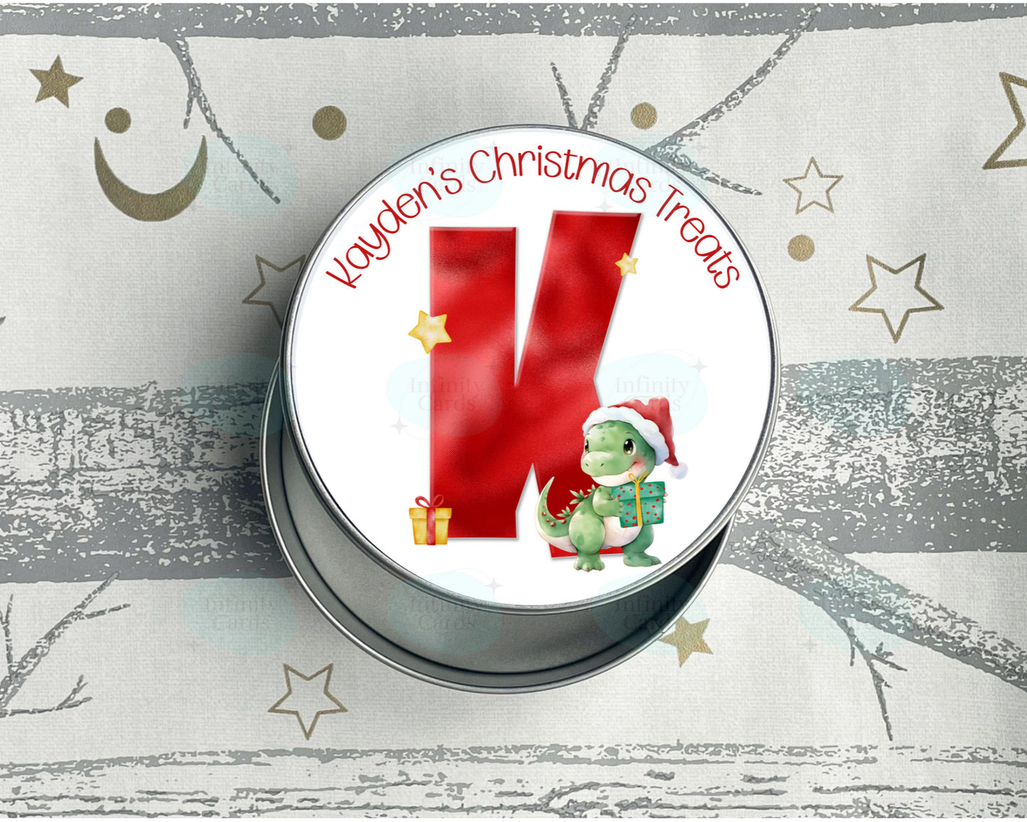 Personalised Dinosaur Christmas Treats Tin