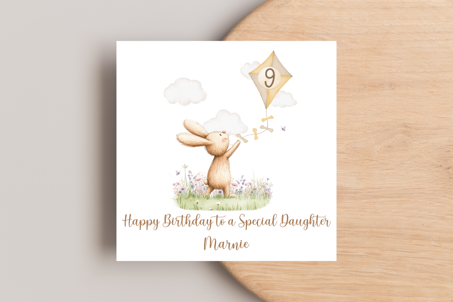 Personalised Bunny Kite Flying Birthday Card