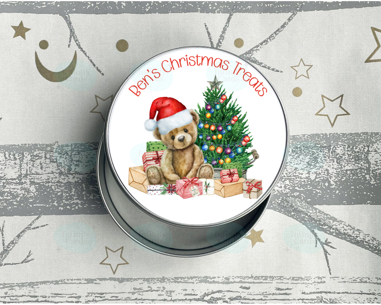 Personalised Teddy Bear Christmas Treats Tin
