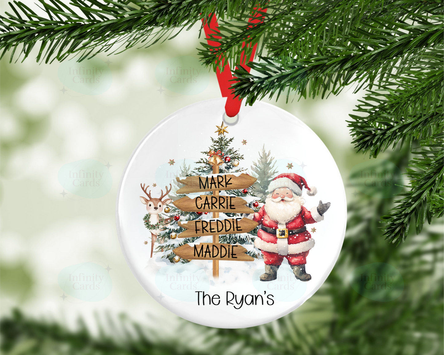 Personalised Santa Sign Post Family Christmas Tree Decoration