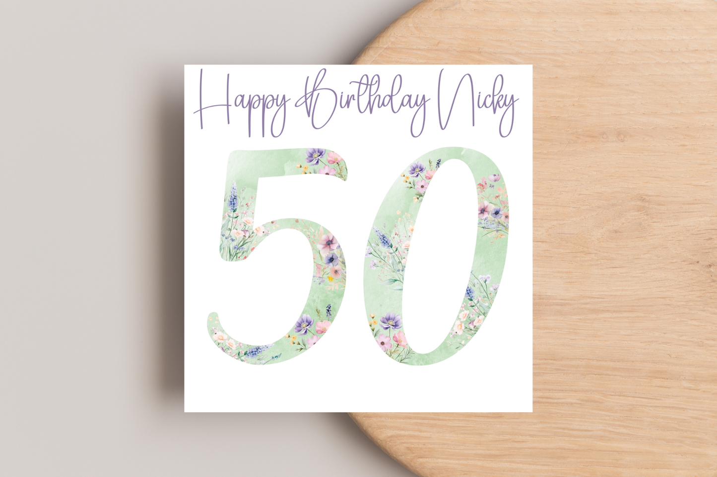 Personalised Green Floral Numbered Birthday Card