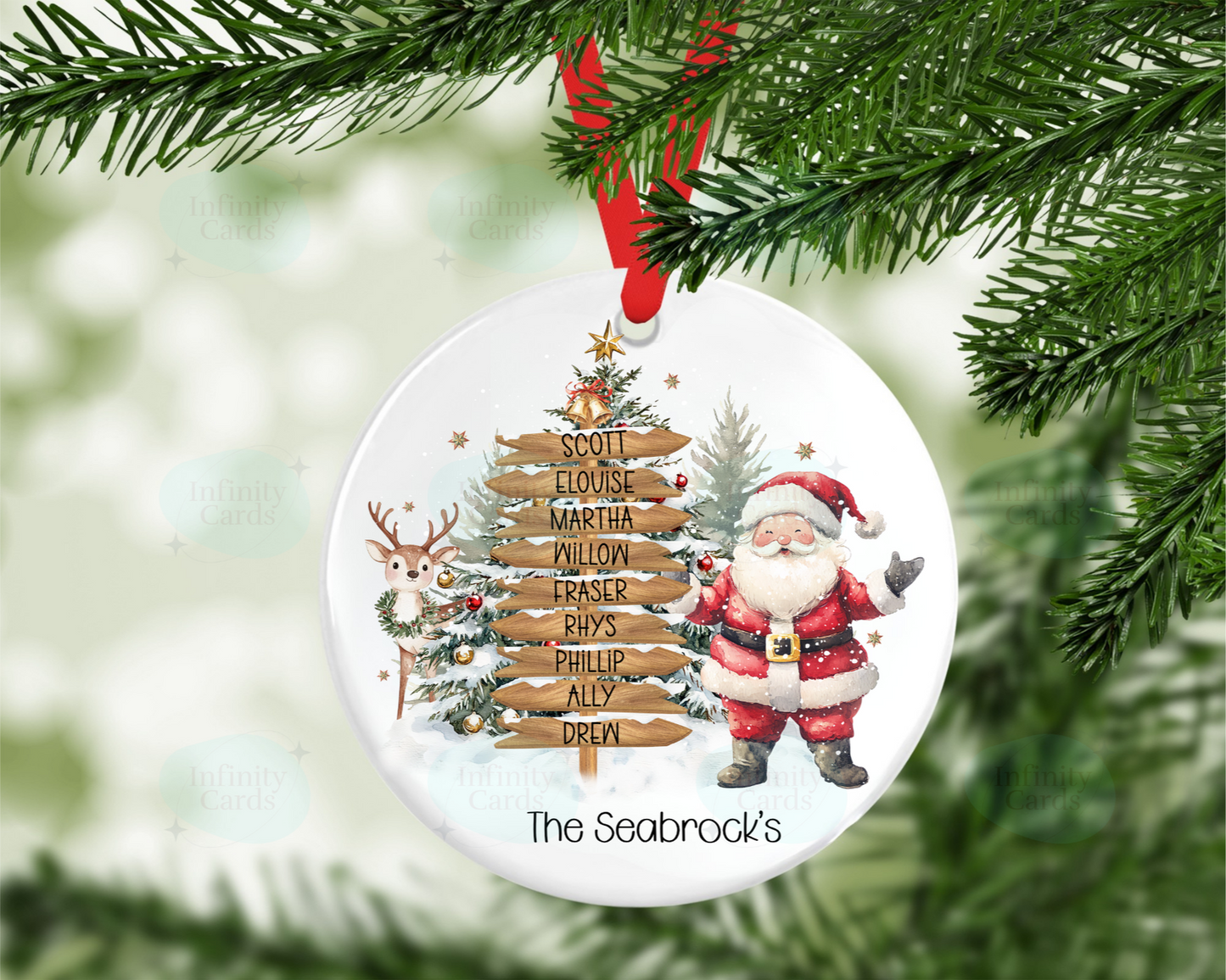 Personalised Santa Sign Post Family Christmas Tree Decoration