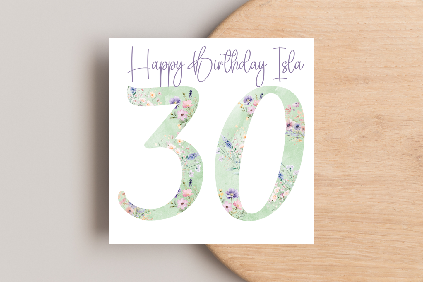 Personalised Green Floral Numbered Birthday Card