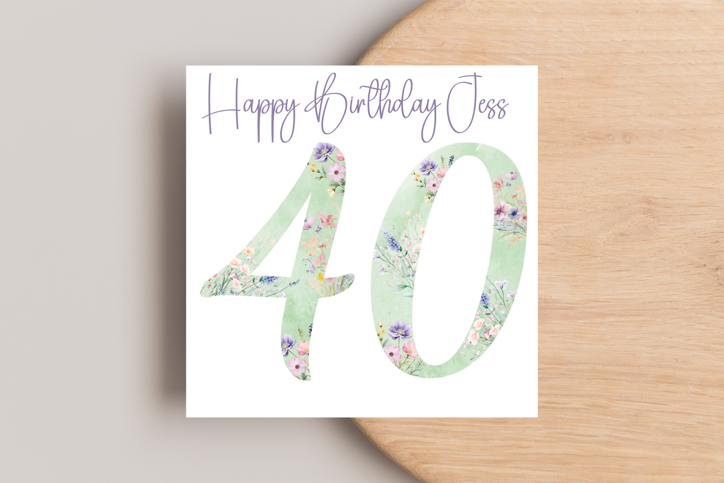 Personalised Green Floral Numbered Birthday Card