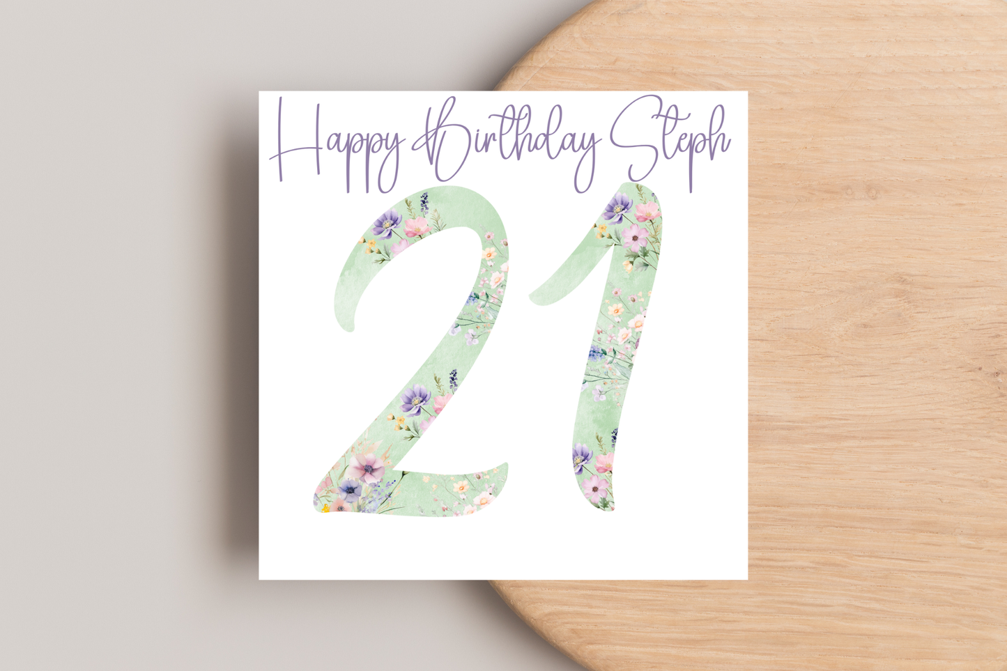 Personalised Green Floral Numbered Birthday Card